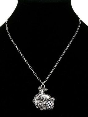 Western Bronc Checker Spade Rodeo Necklace - SN0157SBWT